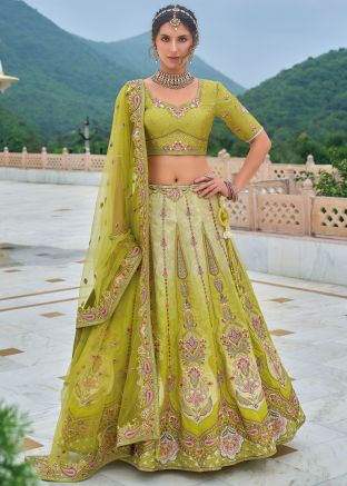 Green Embroidered Silk Lehenga Choli