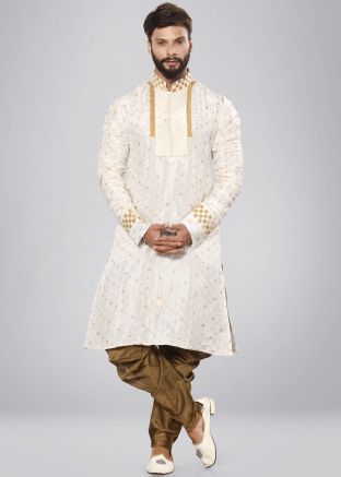 Off White Jacquard Kurta Dhoti Pant Set 