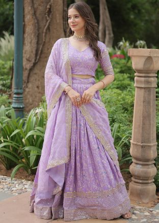 Purple Embroidered Lehenga Choli In Jacquard