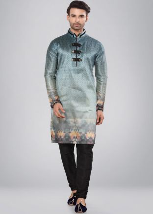 Blue Toned Dupion Silk Kurta Churidar Set 