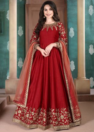 Red Embroidered Bridal Anarkali Suit With Dupatta