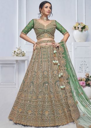 Green Embroidered Bridal Lehenga Choli