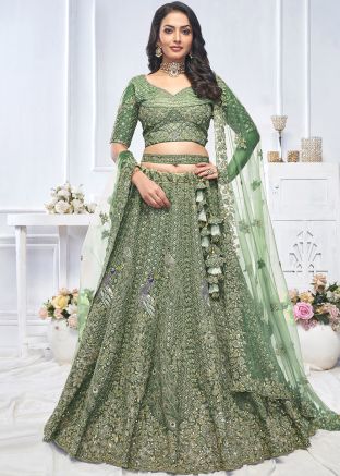 Green Embroidered Bridal Lehenga Choli