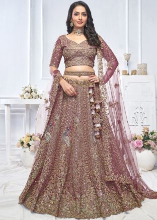 Purple Embroidered Net Lehenga Choli