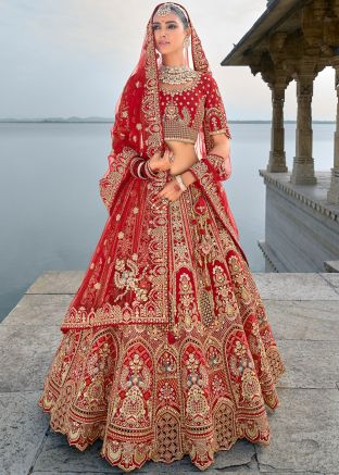 Red Bridal Lehenga Choli In Zari Embroidery