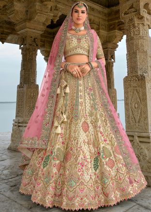 Cream Bridal Lehenga Choli In Zari Embroidery 