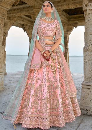 Bridal Pink Embroidered Lehenga Choli In Silk