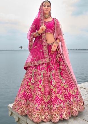 Pink Silk Embroidered Lehenga Choli For Brides