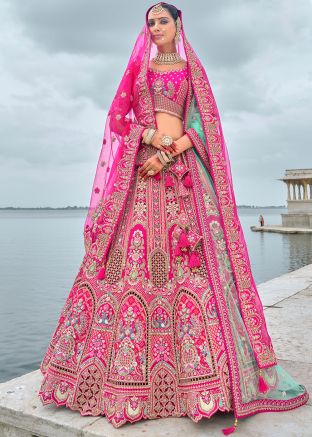 Pink Silk Embroidered Bridal Lehenga Choli