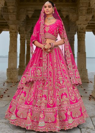 Pink Bridal Embroidered Silk Lehenga Choli