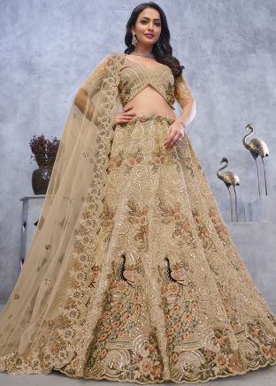 Beige Embroidered Lehenga Choli In Net