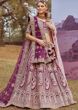 Purple Embroidered Lehenga Choli In Silk