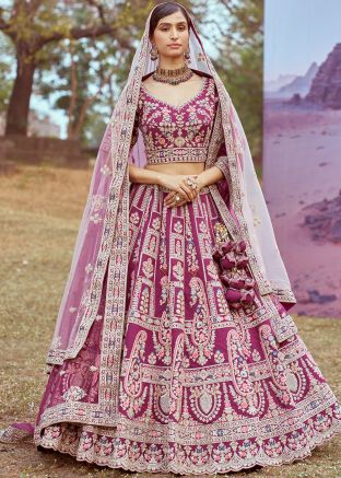 Purple Bridal Silk Lehenga Choli In Dori Embroidery