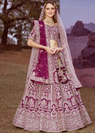 Purple Silk Lehenga Choli In Dori Work