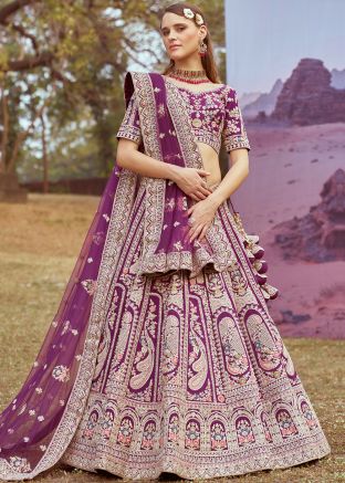 Purple Bridal Embroidered Lehenga Choli