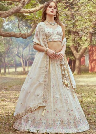 Cream Zari Embroidered Bridesmaid Lehenga Choli