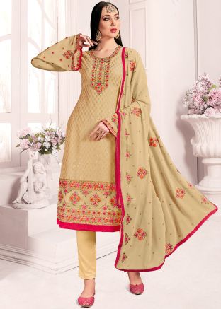 Beige Georgette Embroidered Pant Salwar Suit