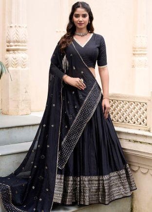 Black Woven Lehenga Choli In Chanderi