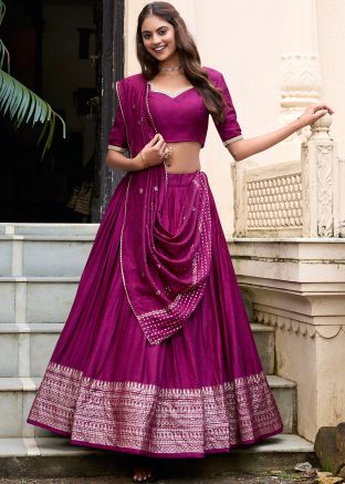 Magenta Woven Chanderi Lehenga Choli & Dupatta