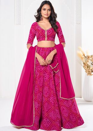 Pink Bandhani Print Lehenga Choli In Georgette