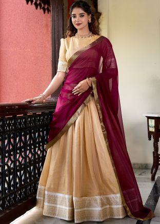 Cream Zari Woven Lehenga Choli