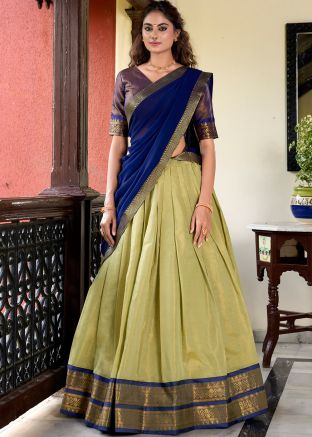 Green Zari Woven Lehenga Choli In Kanchipuram