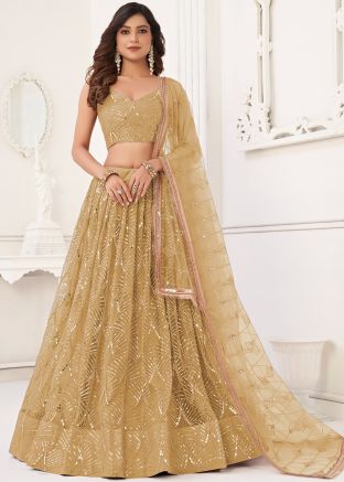 Golden Sequin Embellished Net Lehenga Choli