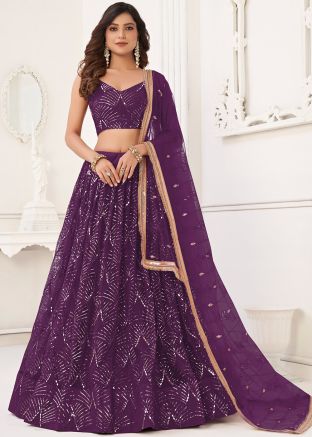 Purple Embroidered Lehenga Choli In Net