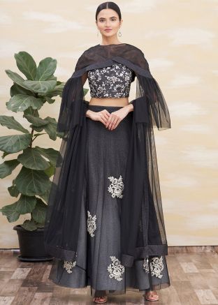 Black Embroidered Cape Style Lycra Lehenga Choli