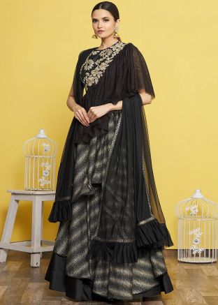 Black Embroidered Twin Layered Lehenga Choli