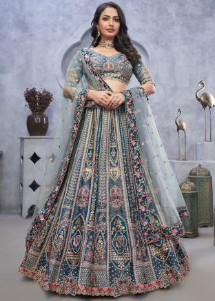 Blue Embroidered Organza Lehenga Choli