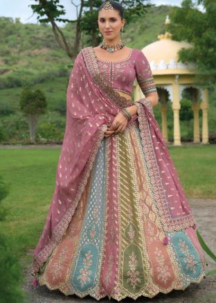Multicolor Embroidered Silk Lehenga Choli