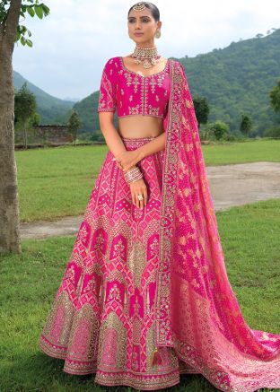 Pink Embroidered Lehenga Choli In Silk