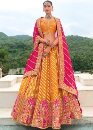 Yellow Embroidered Silk Lehenga Choli