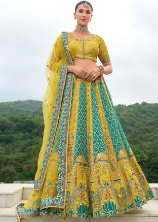 Blue Embroidered Lehenga Choli In Silk