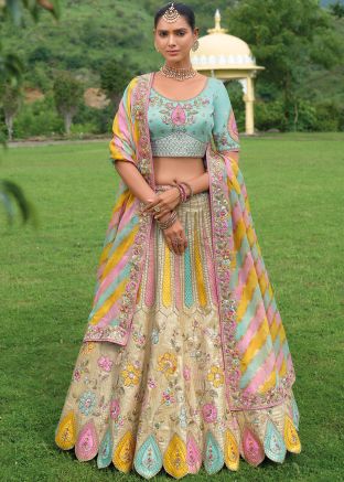 Multicolor Silk Embroidered Lehenga Choli
