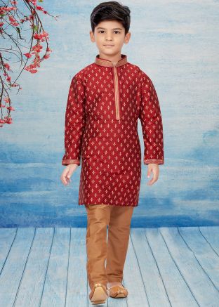 Marooon Kids Readymade Printed Kurta & Pajama
