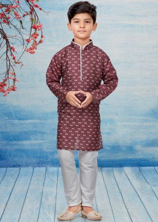 Kids Readymade Brown Printed Kurta & Pajama