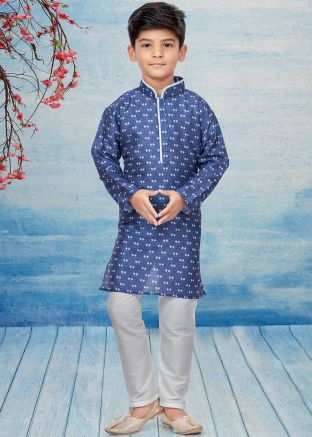 Kids Readymade Blue Printed Kurta & Pajama