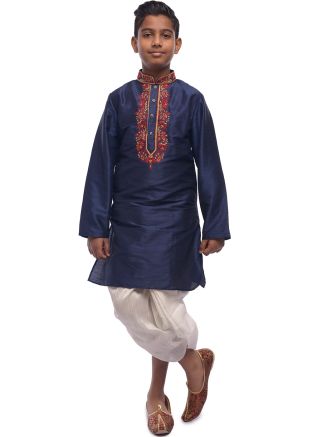 Navy Blue Readymade Kids Dhoti Kurta Set