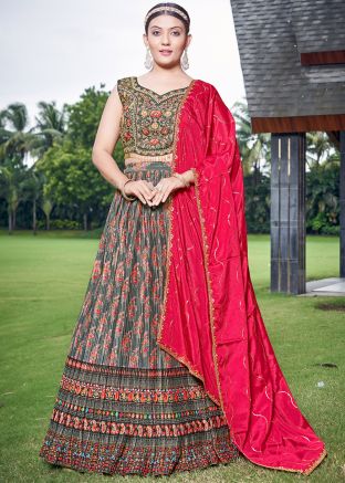 Readymade Grey Digital Floral Print Lehenga Choli