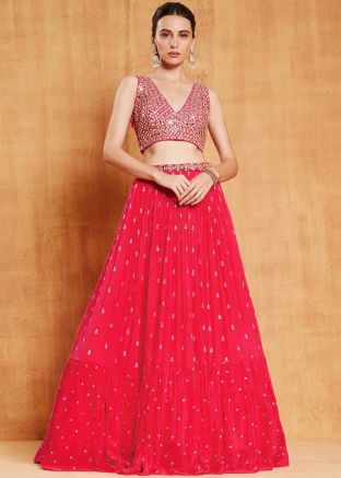 Peach Sequins Embroidered Lehenga Choli