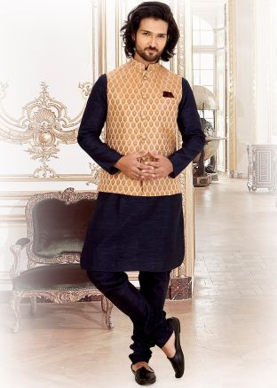 Readymade Brocade Nehru Jacket In Peach