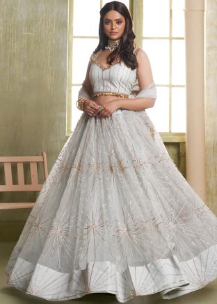 Light Grey Embellilshed Net Lehenga Choli