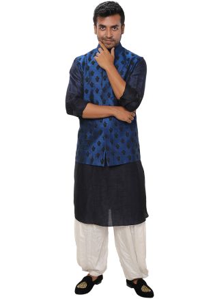 Navy Blue Kurta Salwar Set With Nehru Jacket