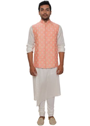 Asymmetrical White Kurta Churidar With Jacket