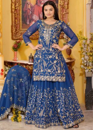 Blue Embroidered Kurti Style Lehenga