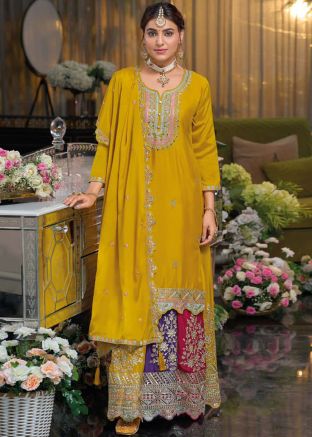 Yellow Embroidered Kurti Style Lehenga In Chiffon