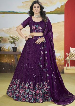 Purple Thread Embroidered Lehenga Choli