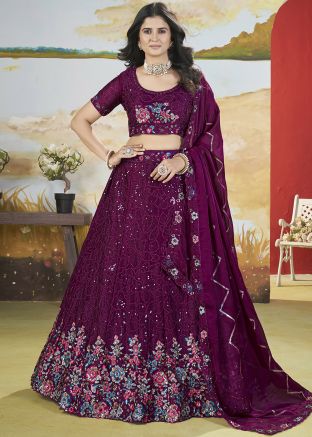 Purple Sequins Embroidered Lehenga Choli